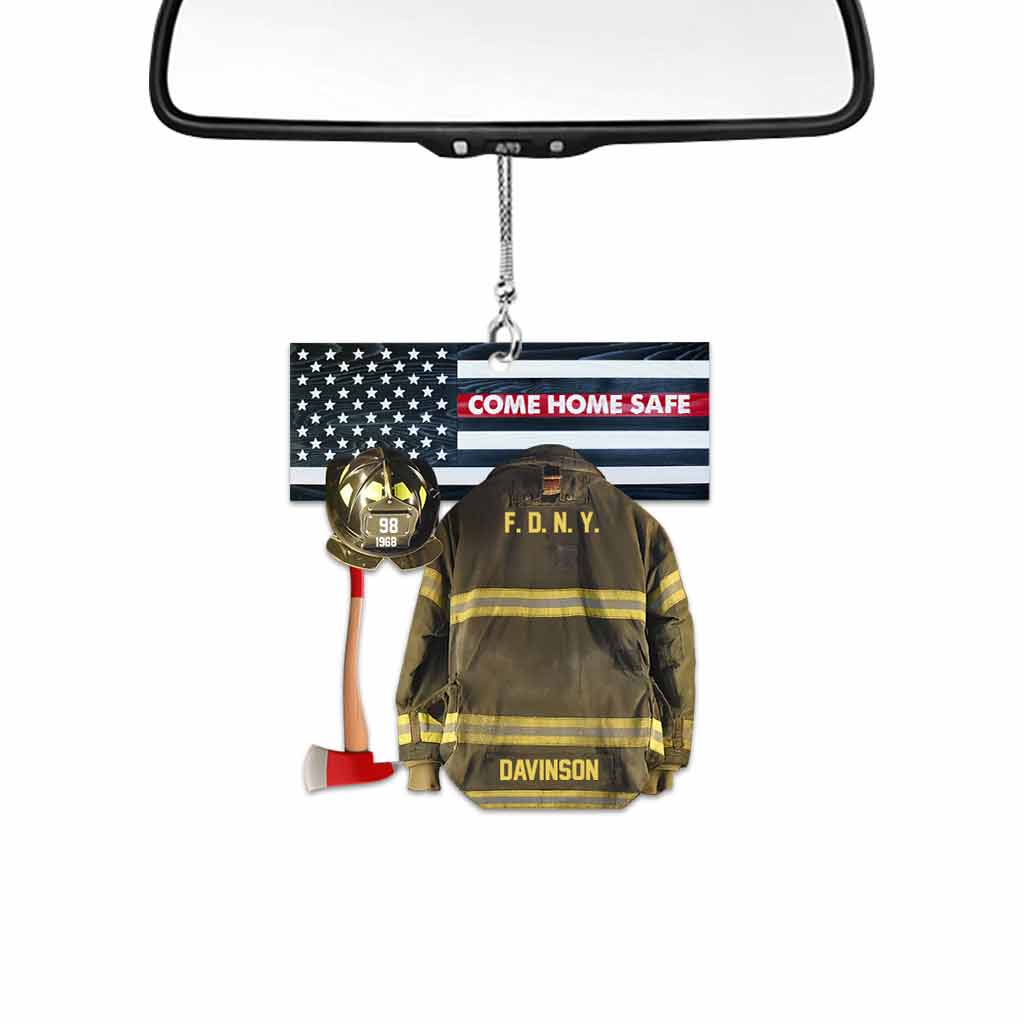 Rentrez sains et saufs - Ornement de voiture transparent personnalisé pour pompiers