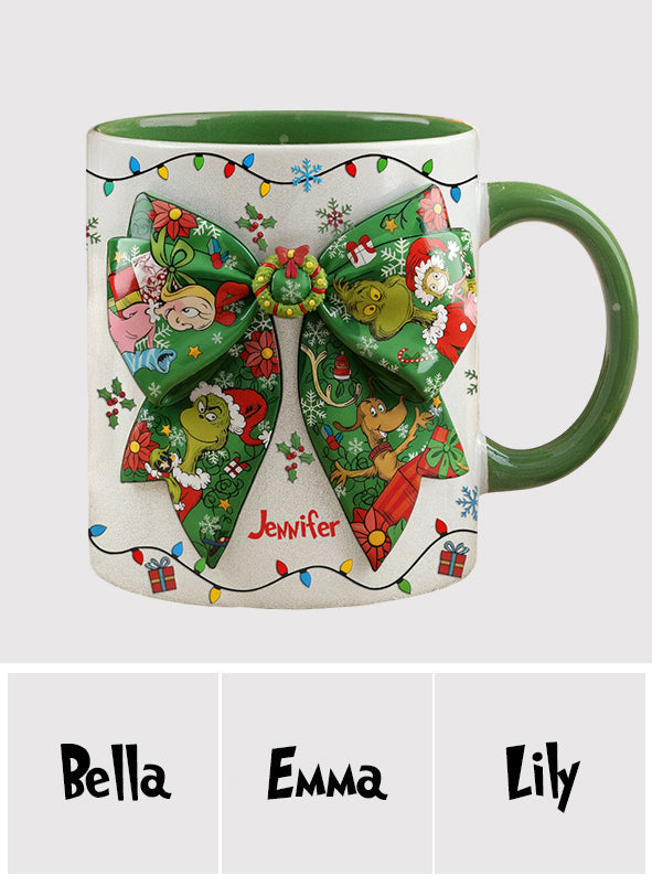 Mug personnalisé Green Ribbon Mischief Naughty - Étole de Noël