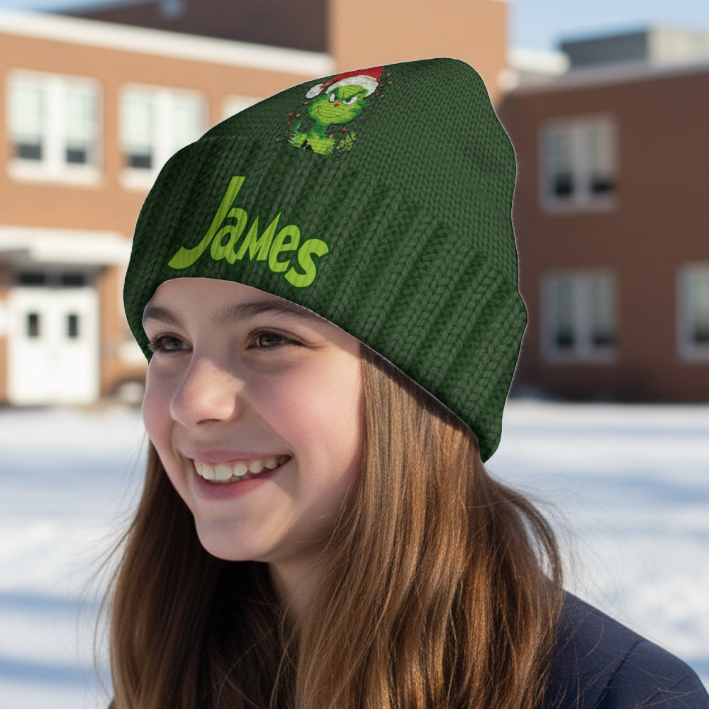 Lumière verte de Grinchmas - Bonnet de Noël personnalisé avec étole