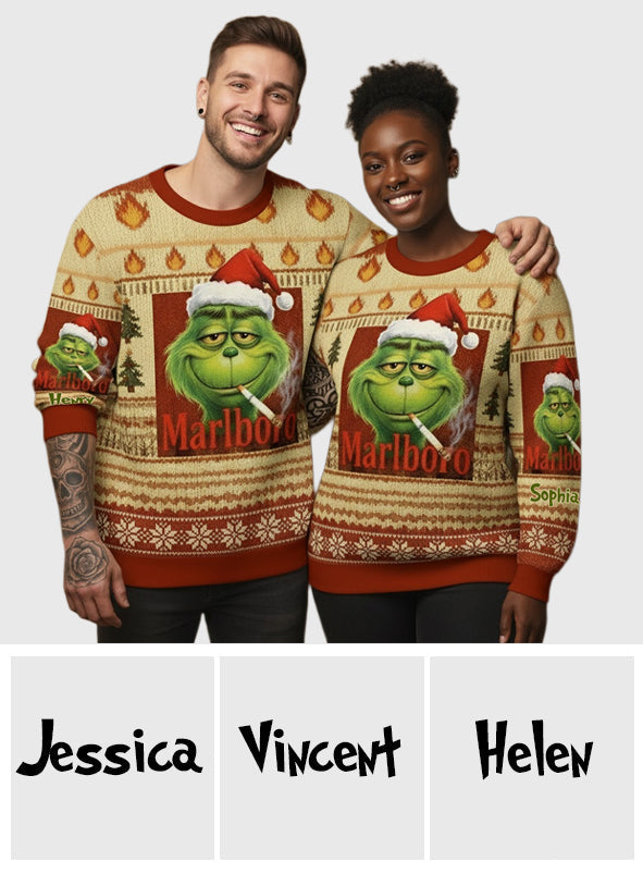 Green Monster Cigarette Christmas Movie - Personalized Stole Christmas Ugly Sweater