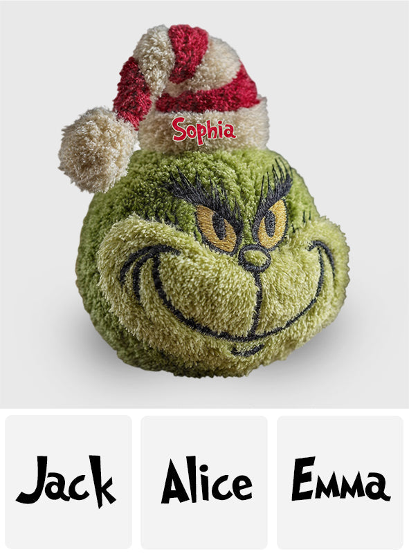Cadeau de Noël Green Monster personnalisé avec n'importe quel nom - Étole de Noël personnalisée, coussin en fausse fourrure en forme de coussin.