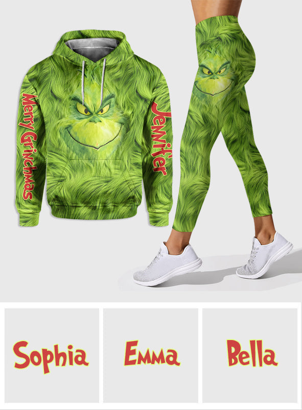 Joyeux Grinchmas ! - Sweat à capuche et legging personnalisés avec étole de Noël