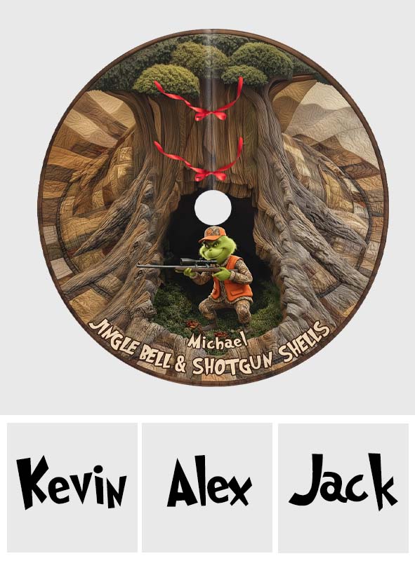 Jingle Bell & Shotgun Shells - Personalized Stole Christmas Shaped Tree Skirt