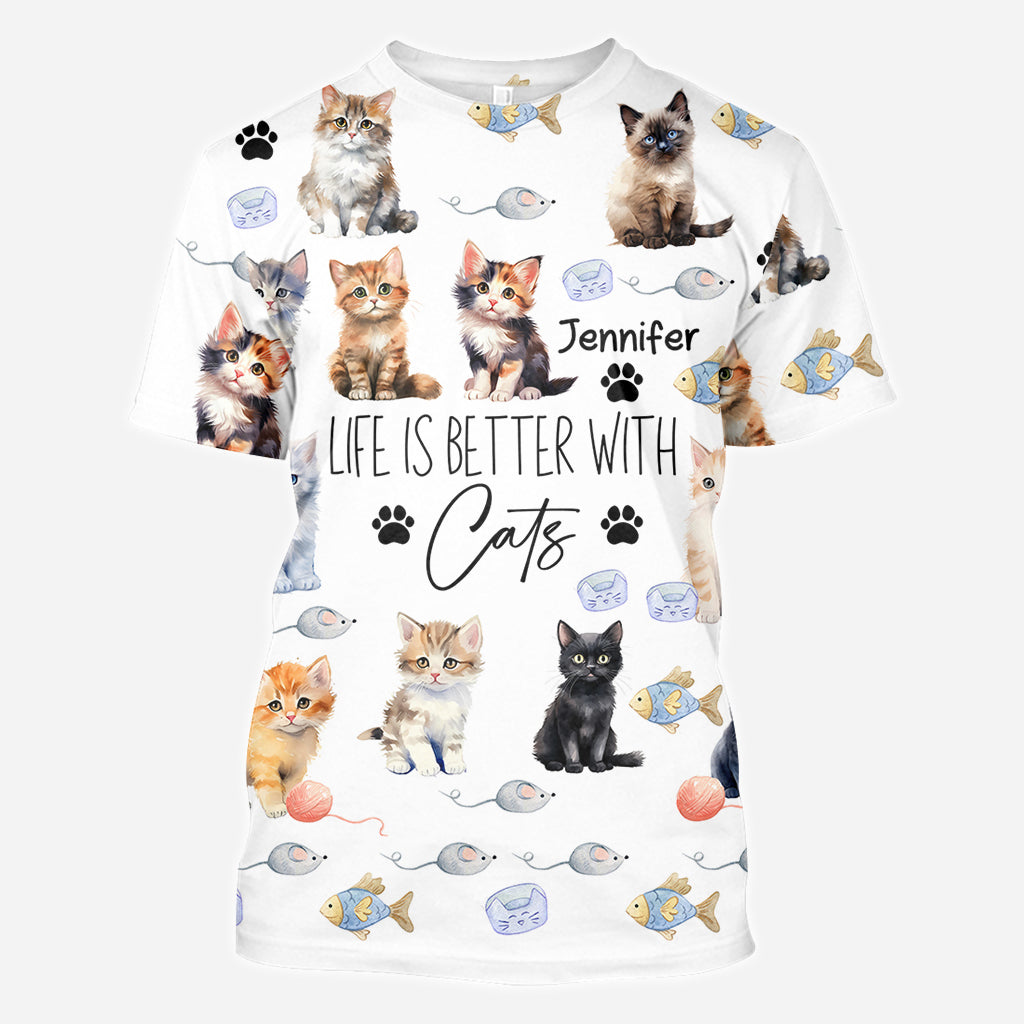 La vie est plus belle avec des chats - T-shirt personnalisé avec un motif chat.