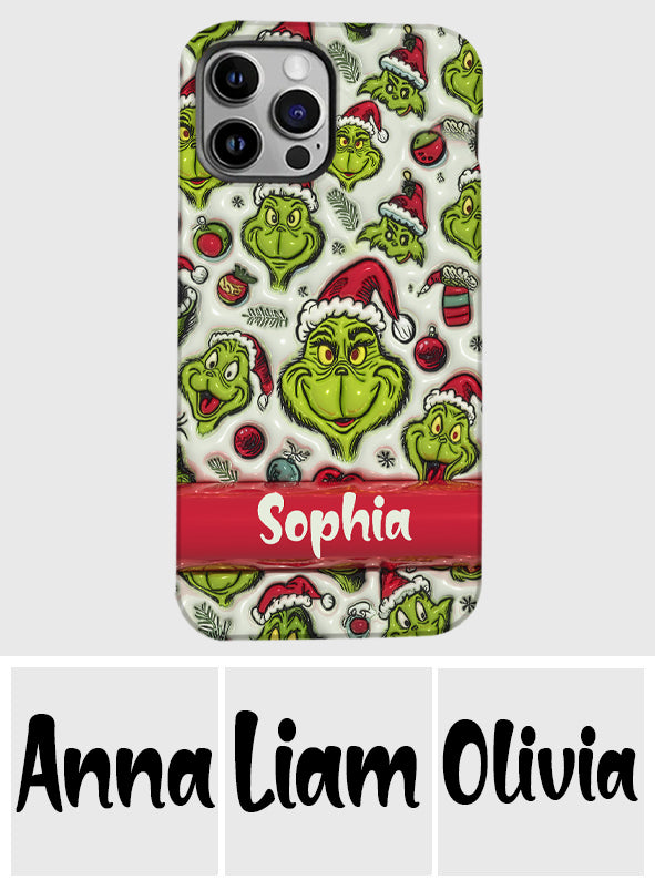 Coque de téléphone personnalisée avec motif étole de Noël et personnage vert