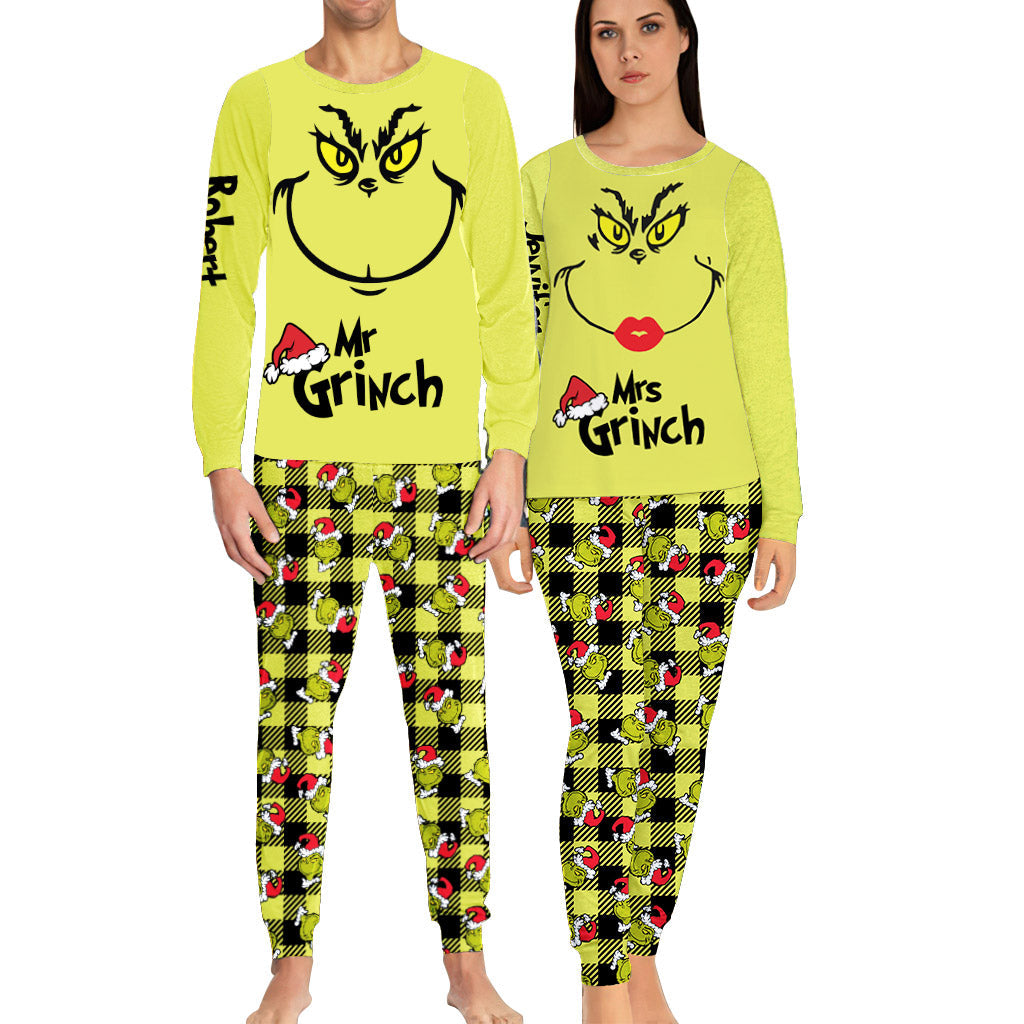 Ensemble pyjama de Noël vert couple avec étole personnalisée