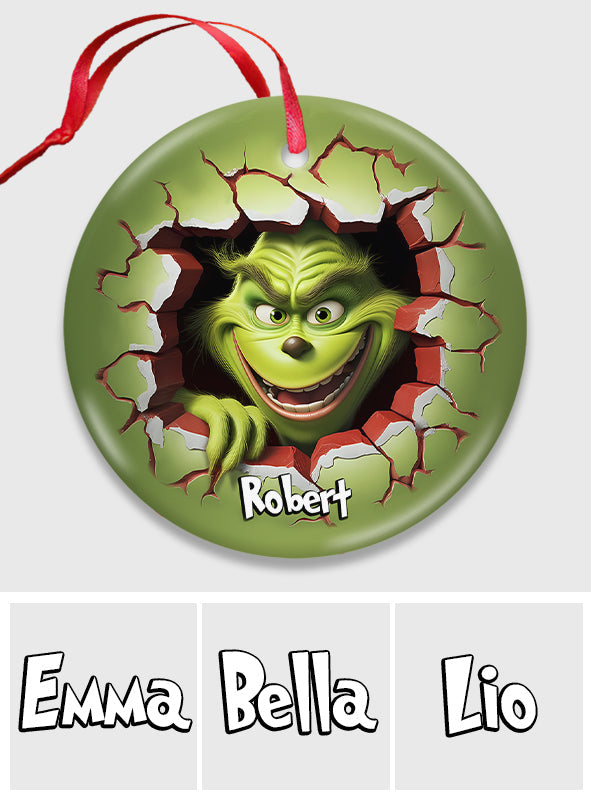 Joyeux Grinchmas - Ornement rond en céramique personnalisé en forme d'étole de Noël