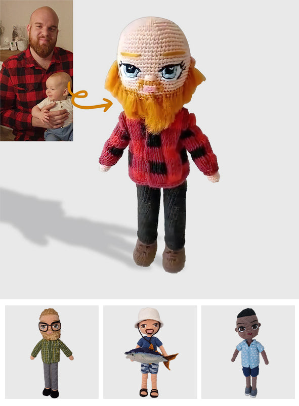 Poupée personnalisée réalisée à partir d'une photo - Cadeau pour papa - Poupée tricotée à la main et personnalisée