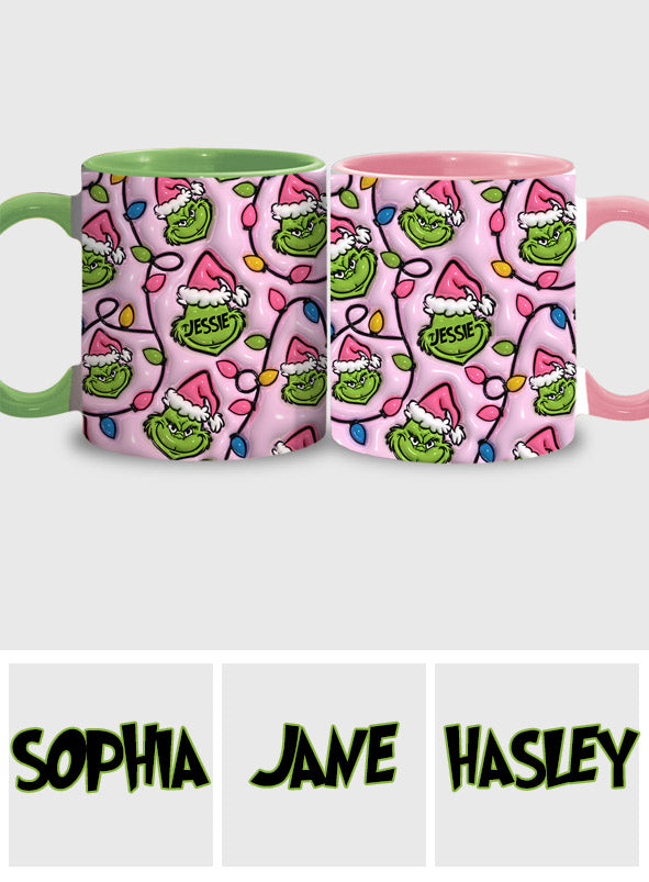 Mug décoratif de Noël vert et rose - Étole personnalisée