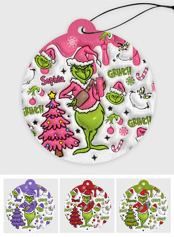 Désodorisant rond personnalisé Flocons de neige roses - Nom au choix