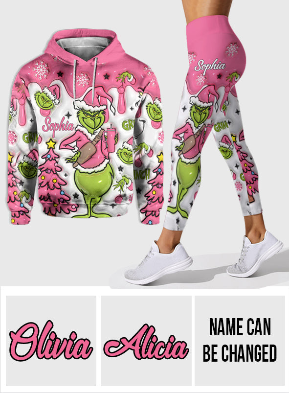 Sweat à capuche et legging personnalisés avec flocons de neige roses et prénom