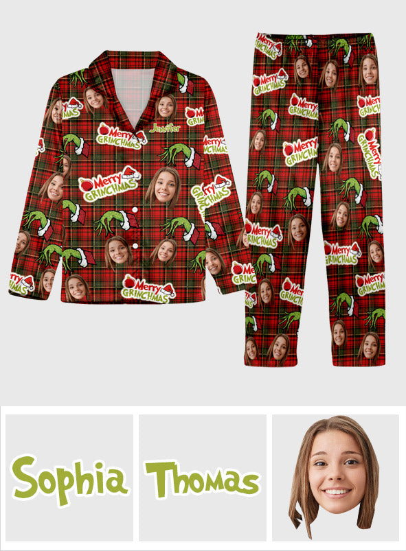 Joyeux Grinchmas - Pyjama de Noël personnalisé avec étole et boutons
