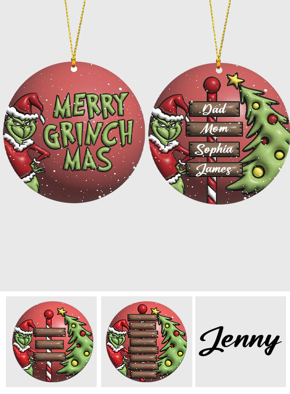 Joyeux Noël en famille Grinch - Ornement de Noël personnalisé en forme d'étole