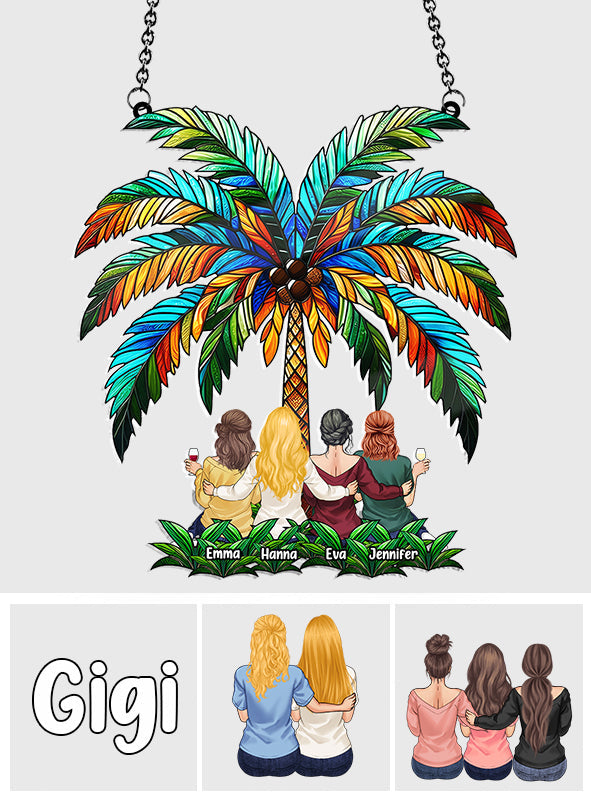 Besties Under The Palm Tree - Personalized Bestie Window Hanging Suncatcher Ornament