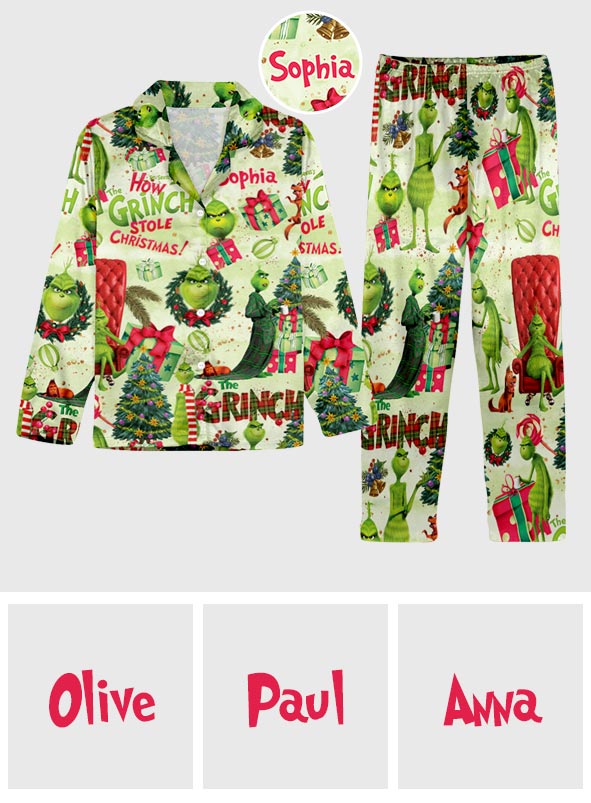 Noël vert - Pyjama de Noël personnalisé avec étole et boutons