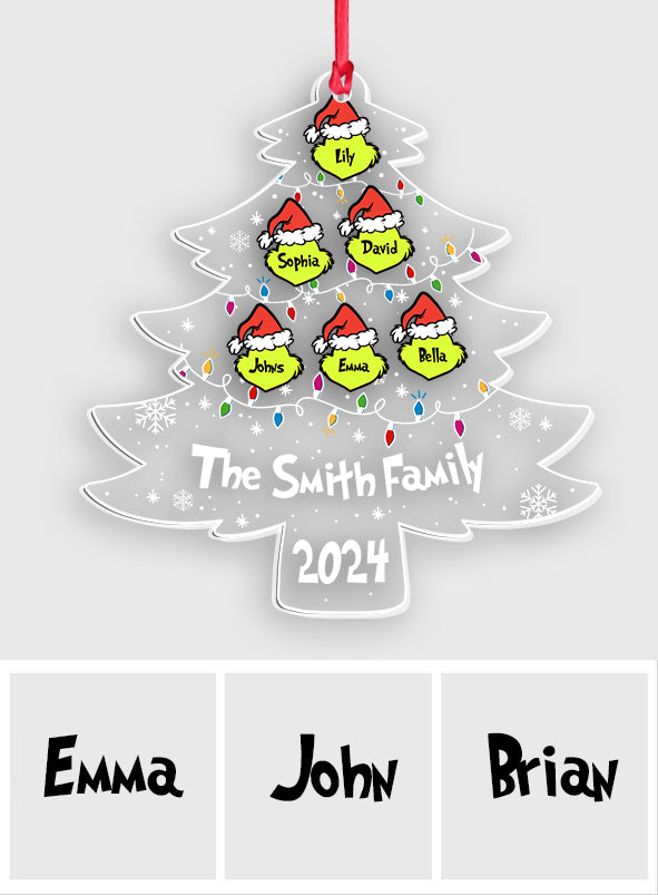 Famille Grinch - Ornement de Noël transparent personnalisé avec étole