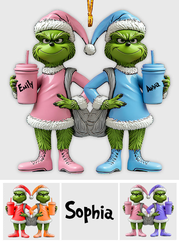 Meilleures amies Grinch - Ornement de Noël transparent personnalisé en forme d'étole