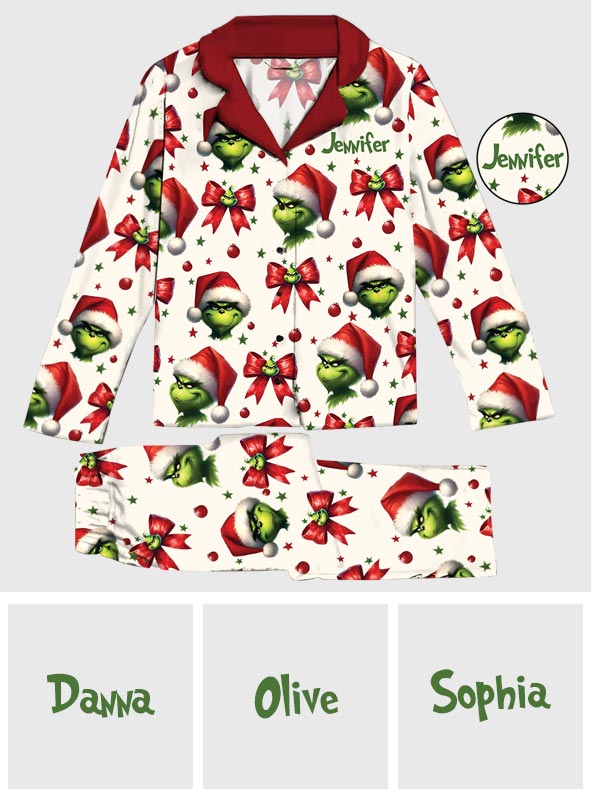 Pyjama de Noël Coquette Grinchmas - Étole personnalisée et chemise à boutons