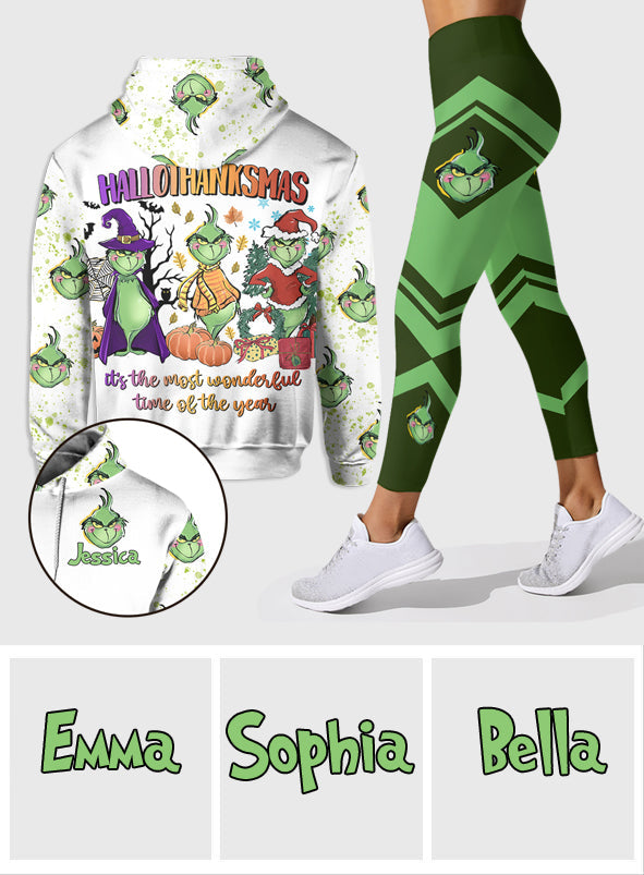 Joyeux Hallothanksmas ! - Ensemble sweat à capuche et legging de Noël personnalisés avec étole