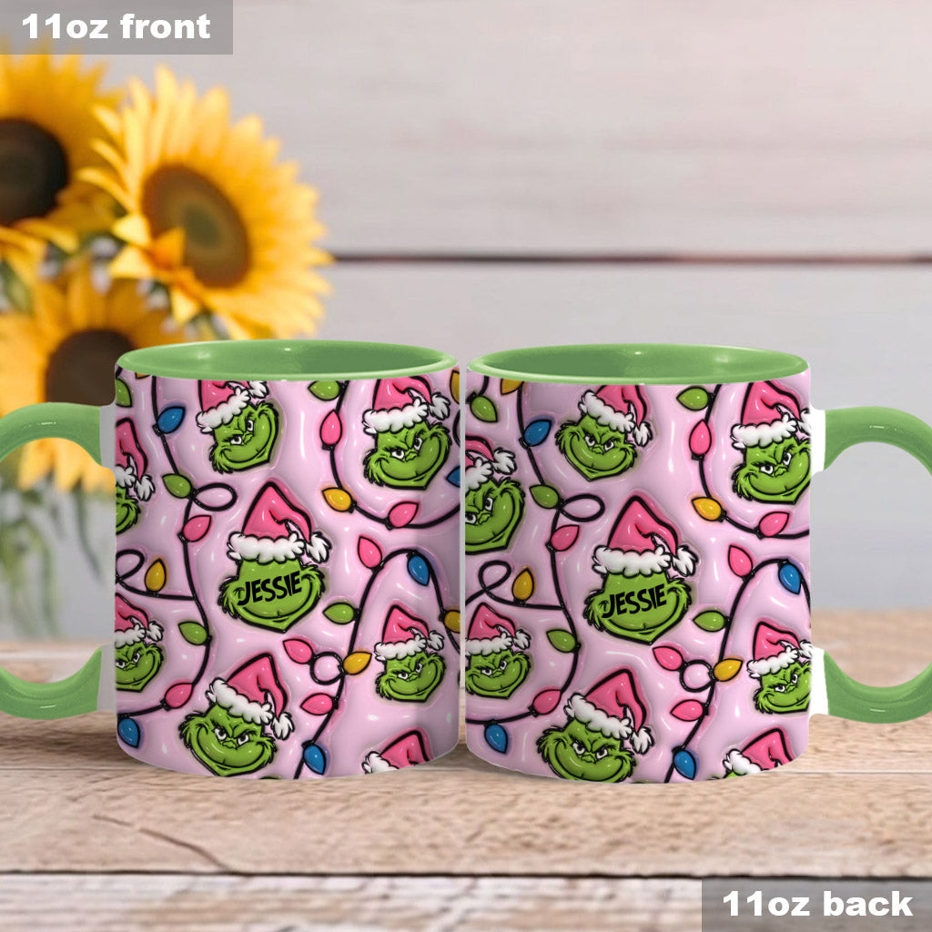 Mug décoratif de Noël vert et rose - Étole personnalisée
