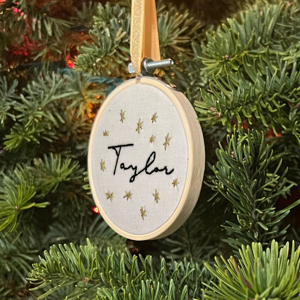 Name Embroidery Ornament - Personalized Family Embroidered Circle Ornament