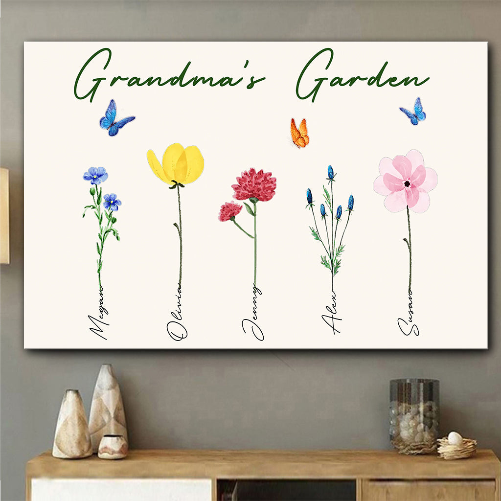 Le jardin de grand-mère avec des fleurs de naissance - Cadeau pour grand-mère, grand-père, maman, papa - Toile et affiche personnalisées