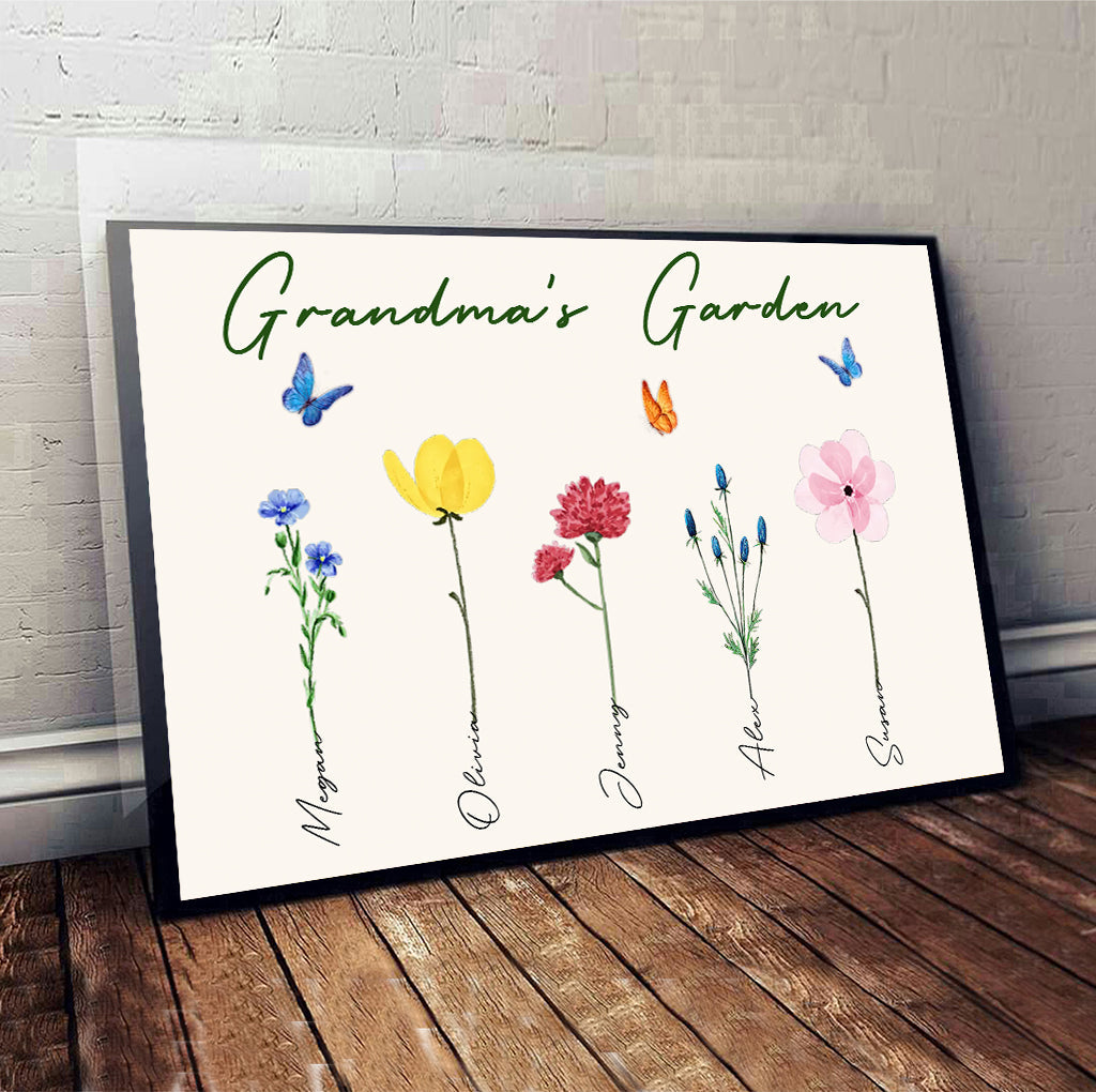 Le jardin de grand-mère avec des fleurs de naissance - Cadeau pour grand-mère, grand-père, maman, papa - Toile et affiche personnalisées