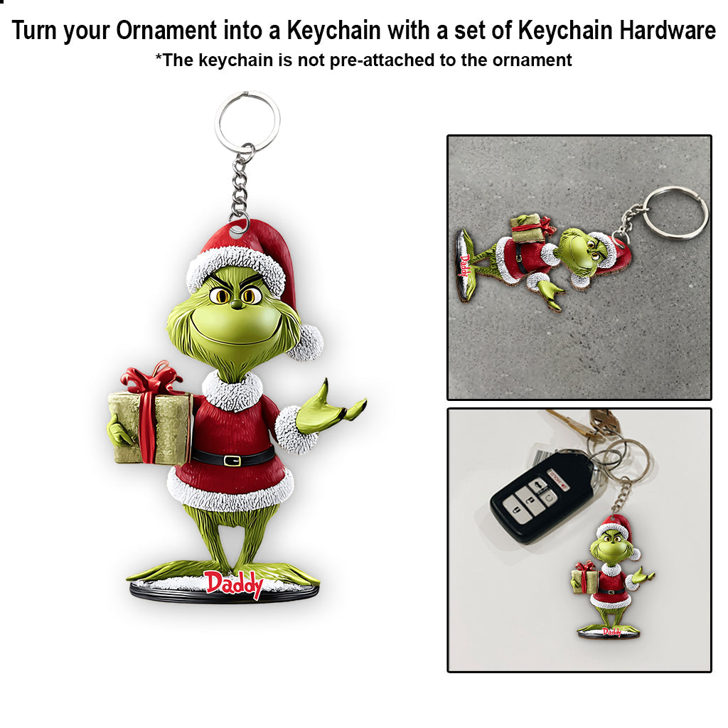 Green Monster With Gift - Personalized Stole Christmas Ornament