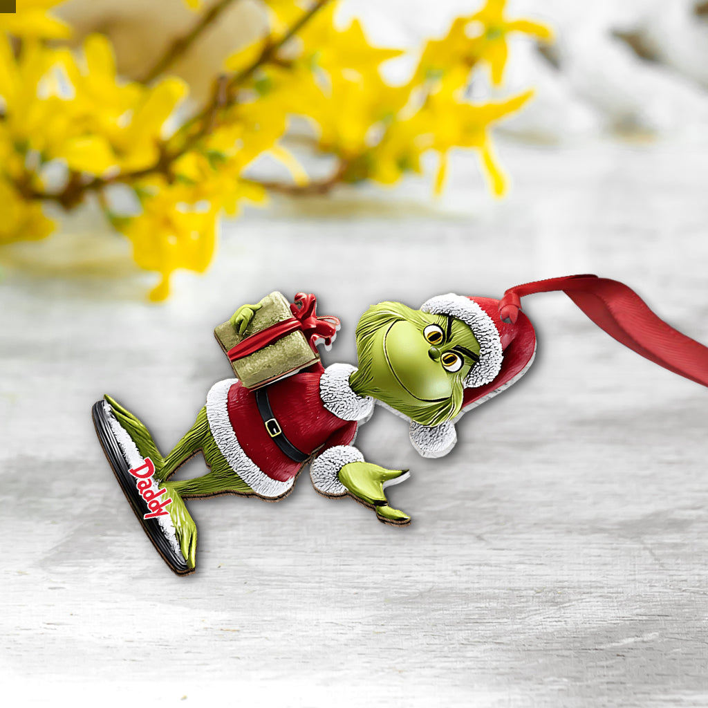 Green Monster With Gift - Personalized Stole Christmas Ornament