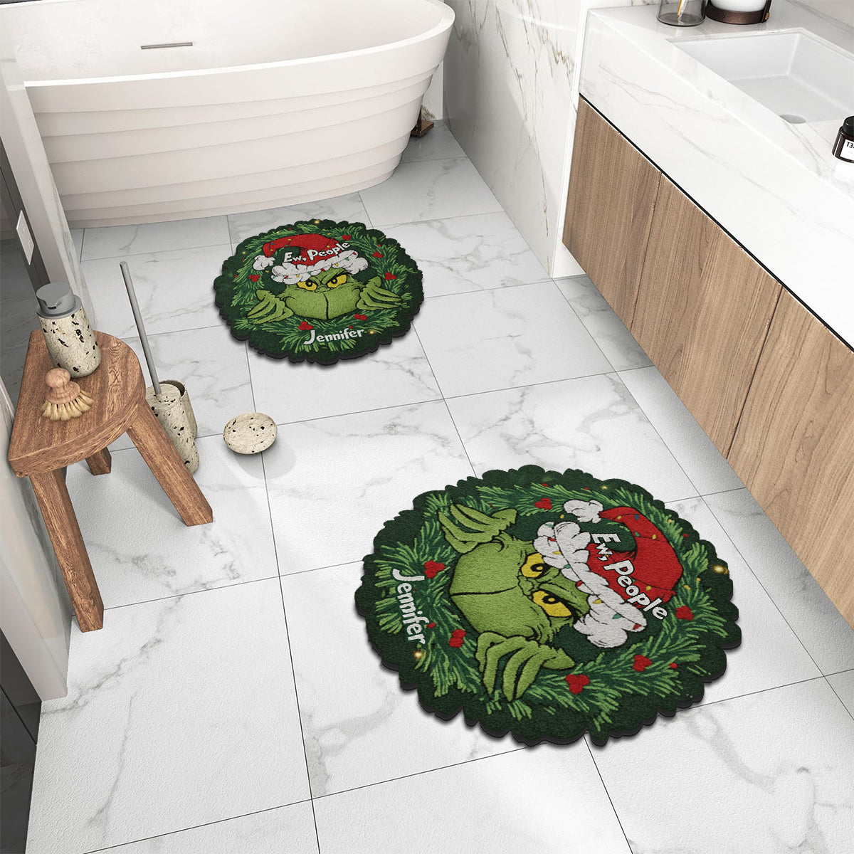 Beurk, les gens ! - Tapis de Noël personnalisé avec étole et motif antidérapant