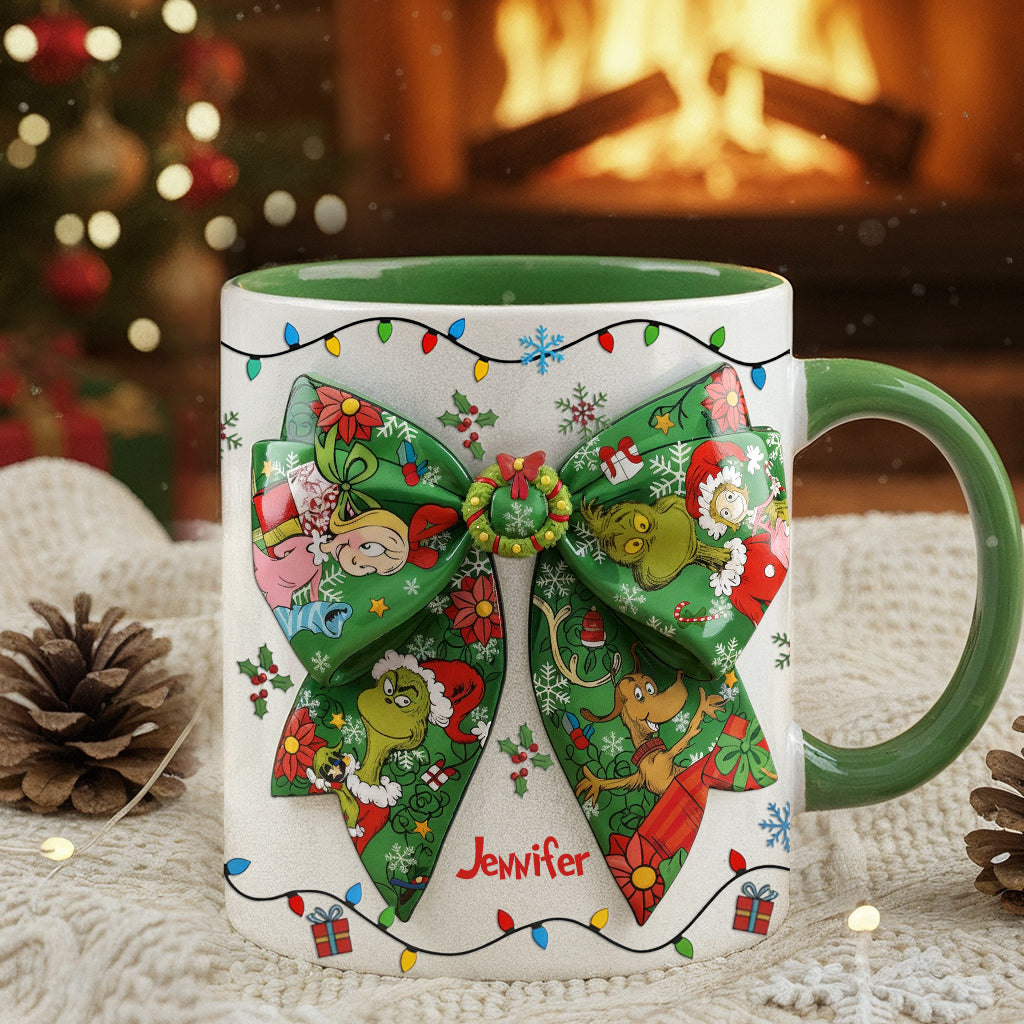 Mug personnalisé Green Ribbon Mischief Naughty - Étole de Noël