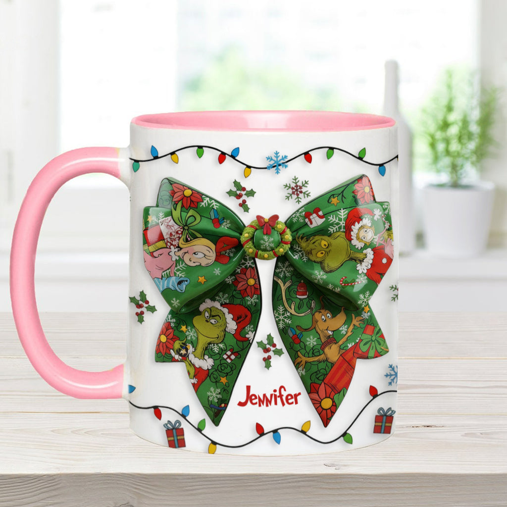 Mug personnalisé Green Ribbon Mischief Naughty - Étole de Noël