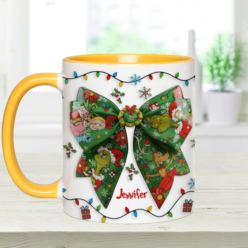 Mug personnalisé Green Ribbon Mischief Naughty - Étole de Noël