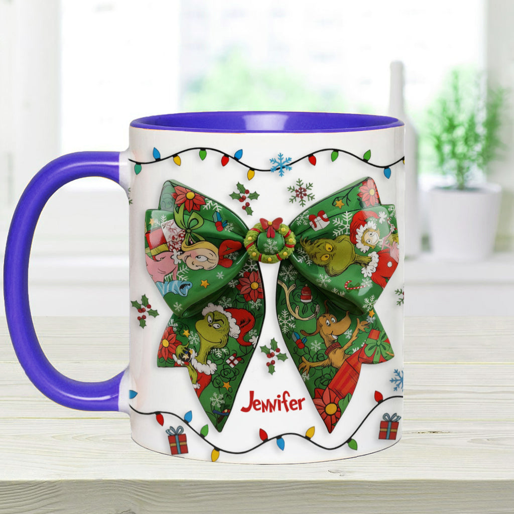 Mug personnalisé Green Ribbon Mischief Naughty - Étole de Noël