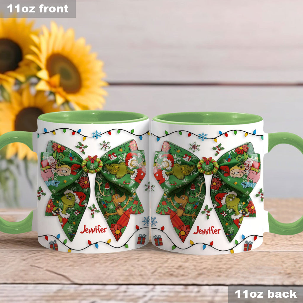Mug personnalisé Green Ribbon Mischief Naughty - Étole de Noël