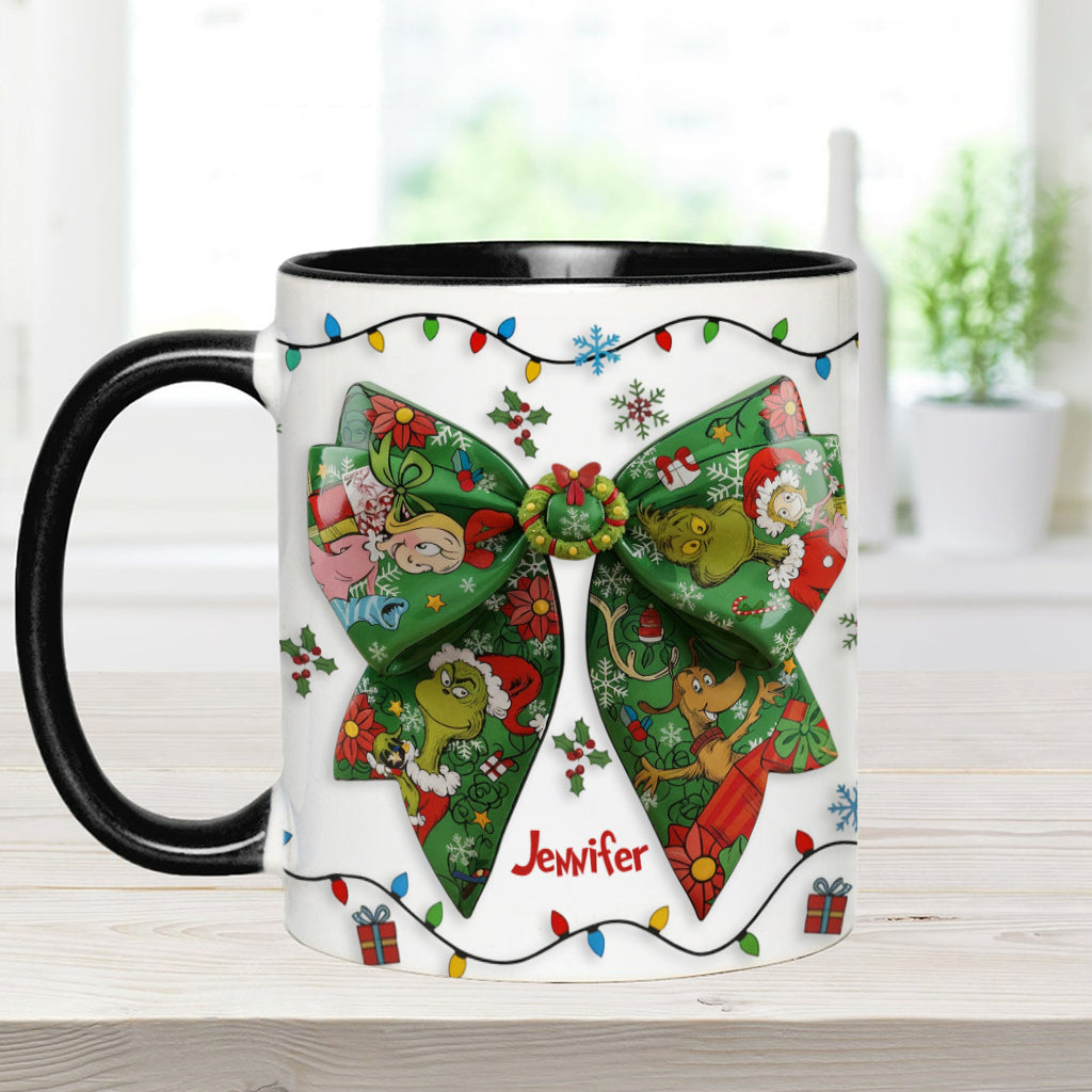 Mug personnalisé Green Ribbon Mischief Naughty - Étole de Noël