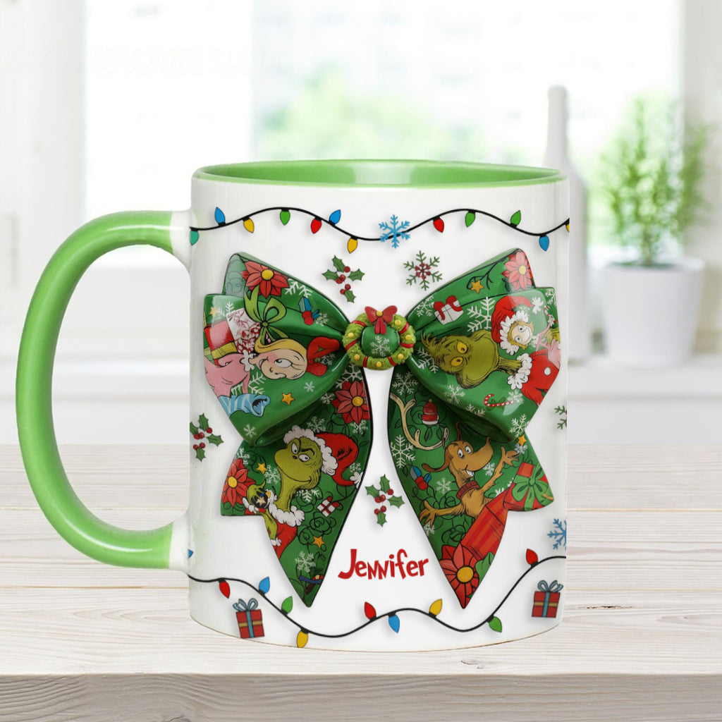 Mug personnalisé Green Ribbon Mischief Naughty - Étole de Noël