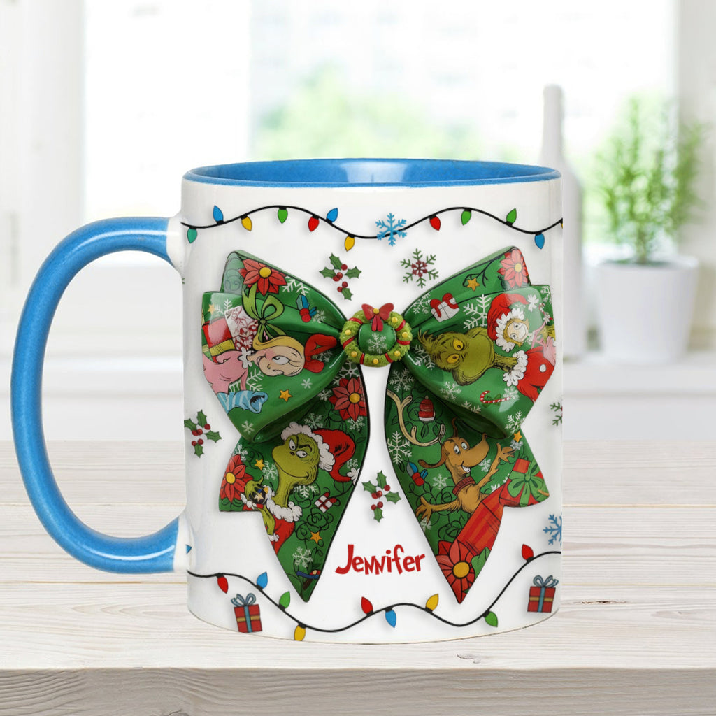 Mug personnalisé Green Ribbon Mischief Naughty - Étole de Noël