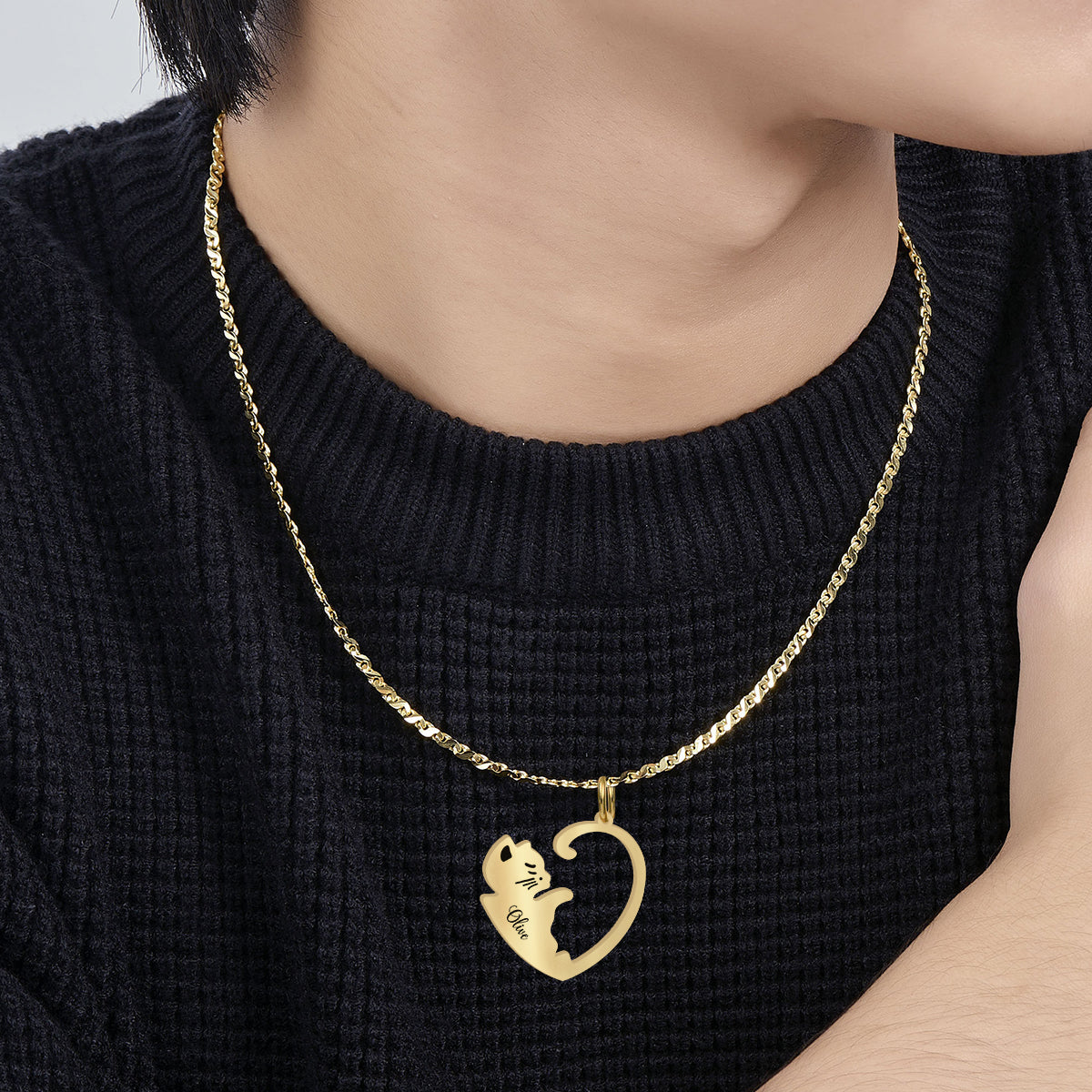 J'adore les chats - Collier pendentif personnalisé assorti à un motif chat
