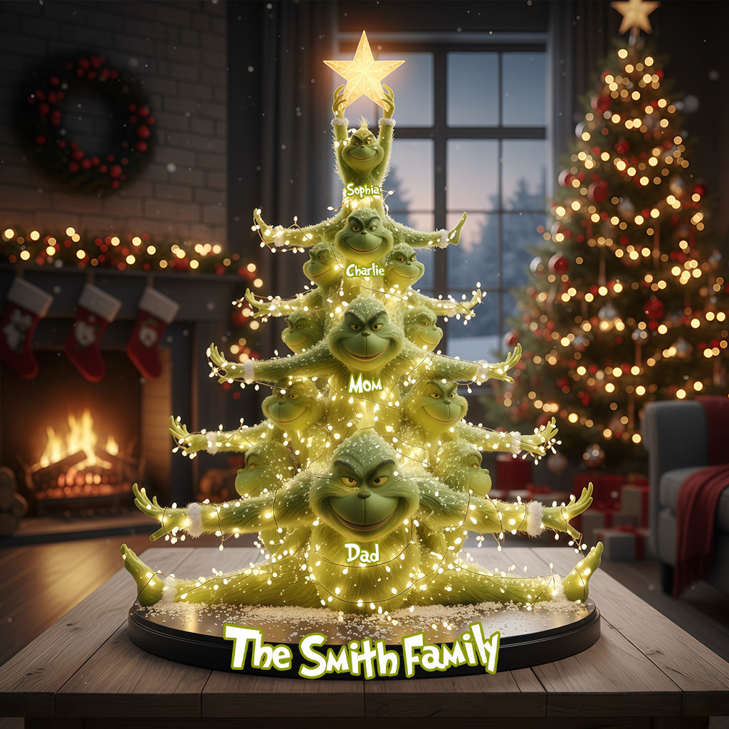 Family Of Green Monsters - Personalized Stole Christmas Custom Shaped Acrylic Plaque