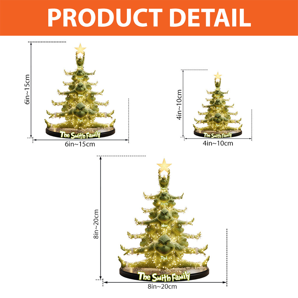 Family Of Green Monsters - Personalized Stole Christmas Custom Shaped Acrylic Plaque