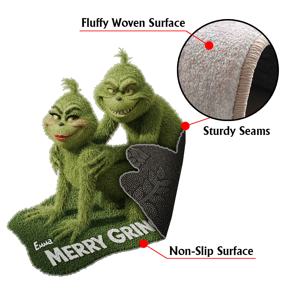 Green Mischief Holiday - Personalized Stole Christmas Non-Slip Tufted Rug
