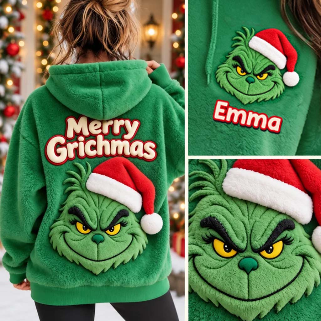 Merry Grinchmas - Personalized Stole Christmas Fleece Hoodie