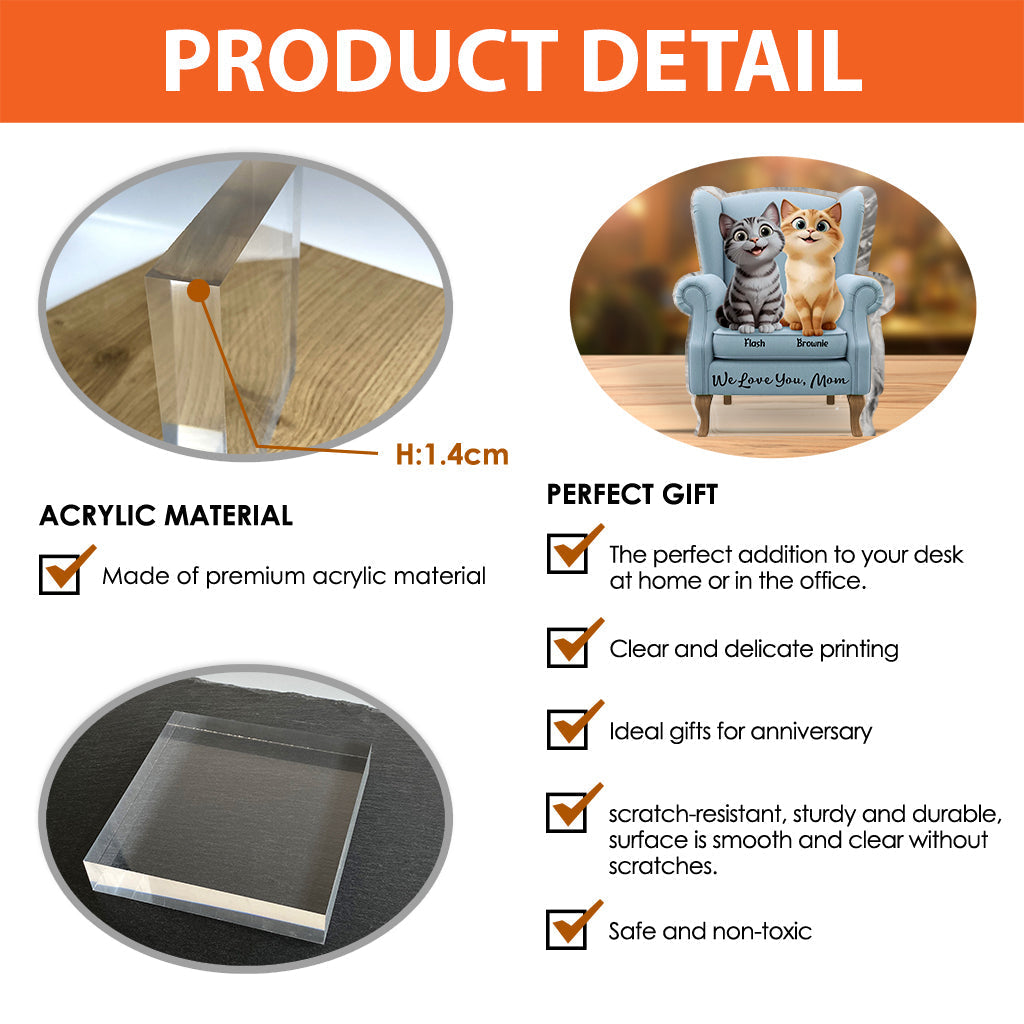 Meilleure maman chat du monde - Plaque acrylique personnalisée en forme de chat