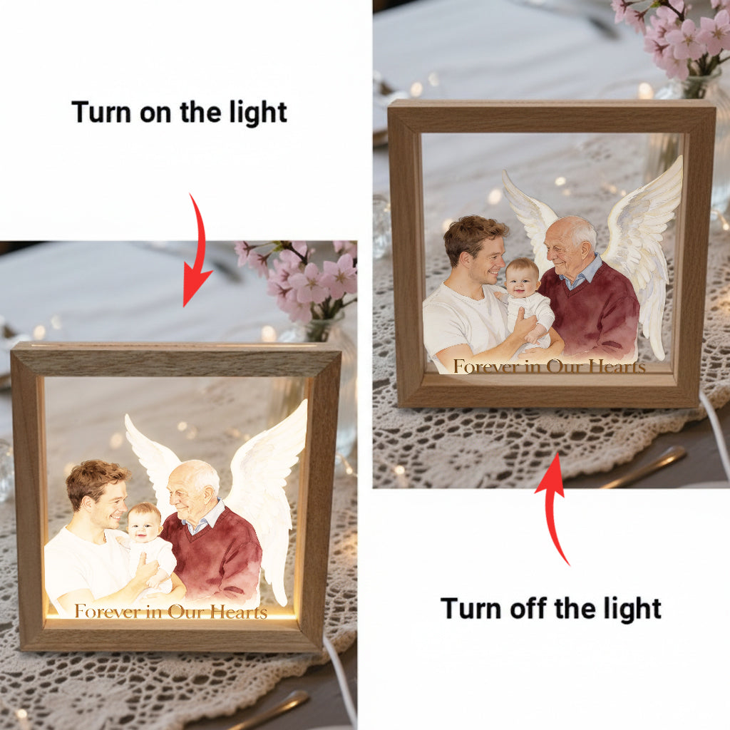Ajoutez des photos du défunt - Cadre commémoratif en bois personnalisé avec éclairage LED