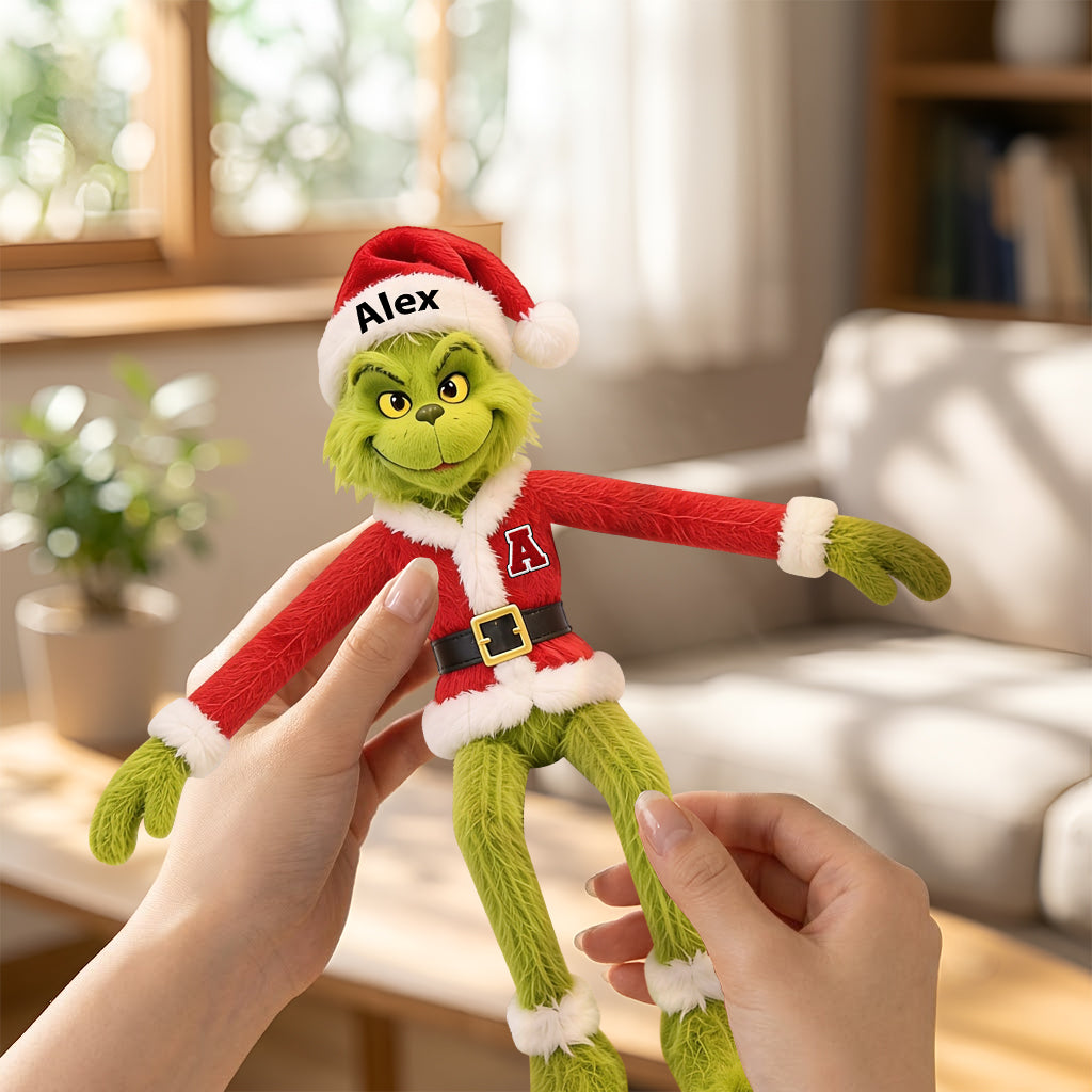 Funny Green Christmas Monster - Personalized Stole Christmas Posable Plush Doll