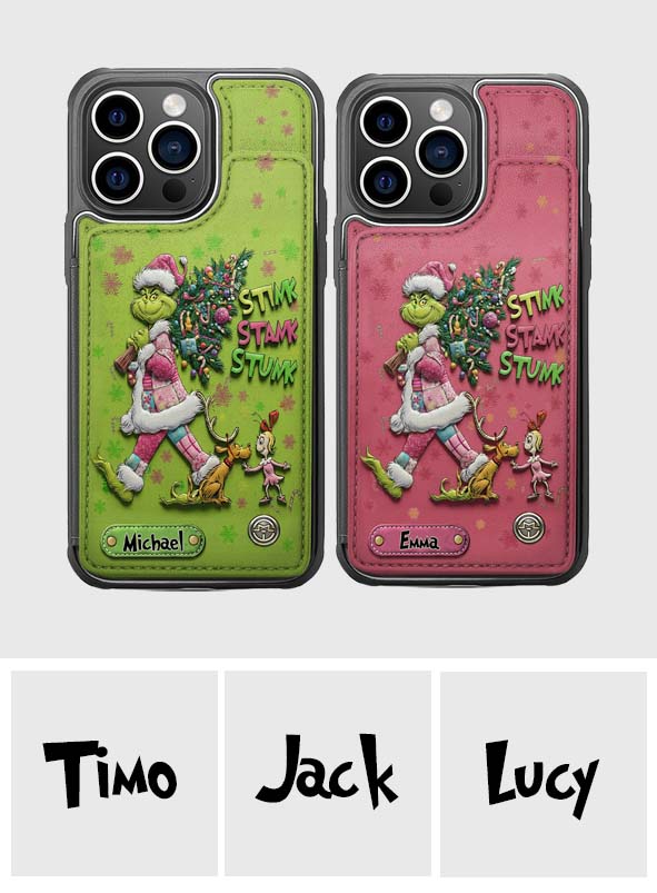 Joyeux Grinchmas - Étui portefeuille/téléphone personnalisé avec étole de Noël imprimée