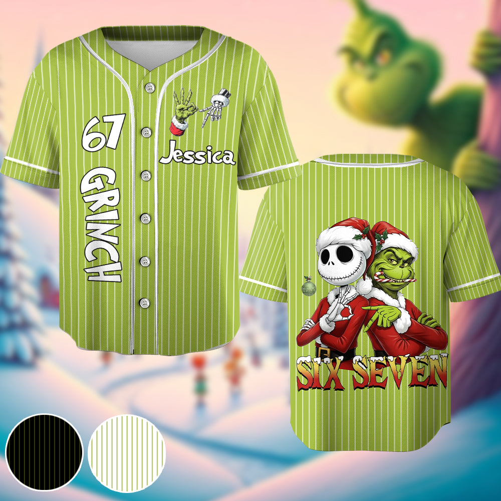 Mème drôle Six Seven Christmas Nightmare Green Monster - Maillot de baseball personnalisé volé pour Noël