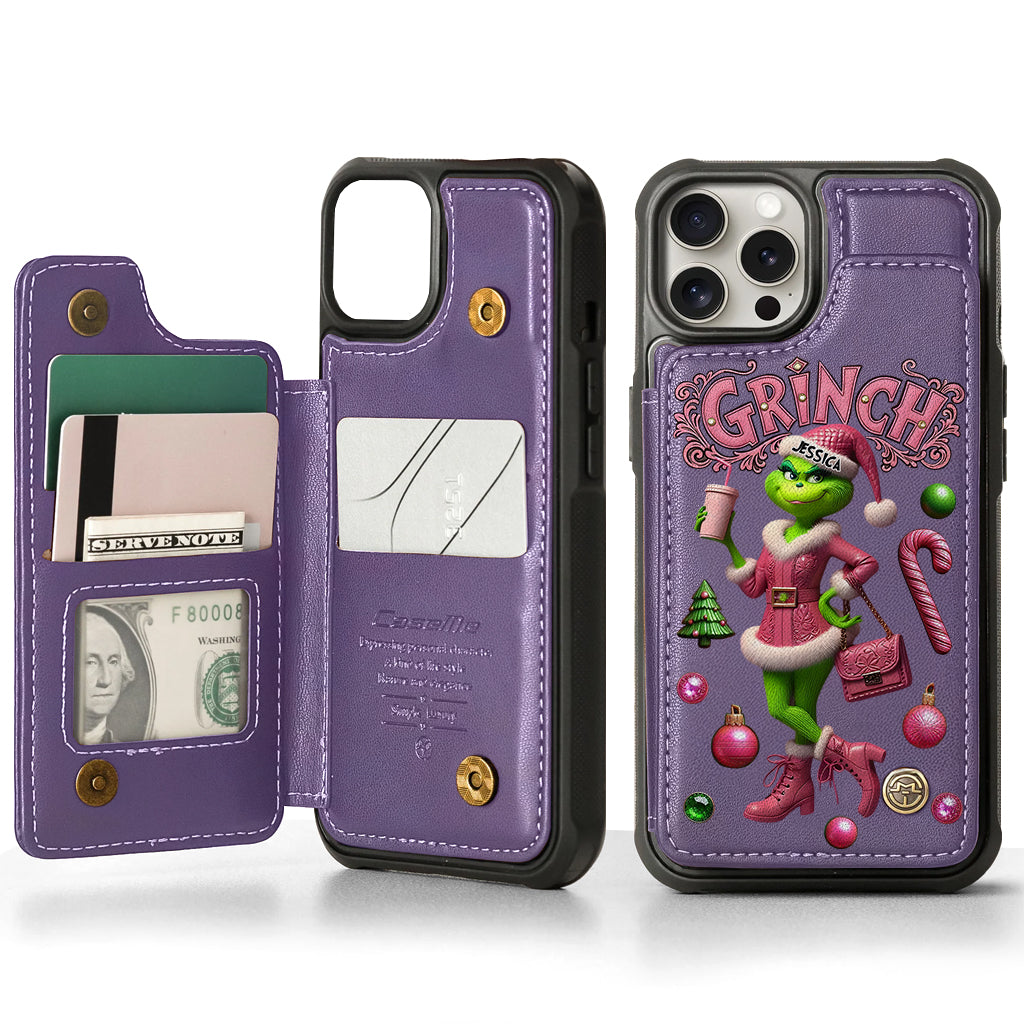 Joyeux Grinchmas - Étui portefeuille/téléphone personnalisé avec étole de Noël