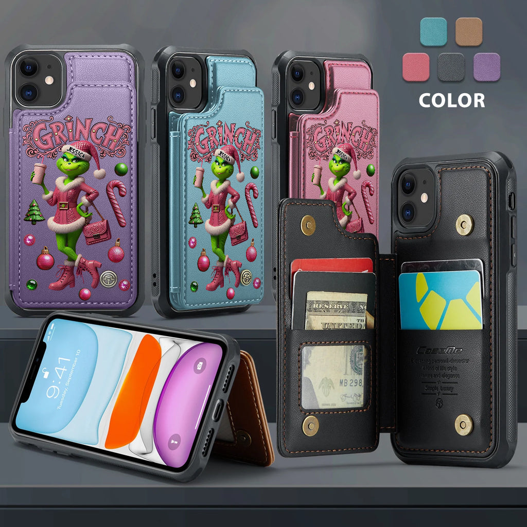 Joyeux Grinchmas - Étui portefeuille/téléphone personnalisé avec étole de Noël